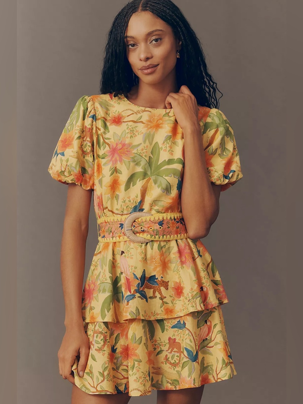 NEW Farm Rio x Anthropologie Belted Tiered Mini Dress, XS